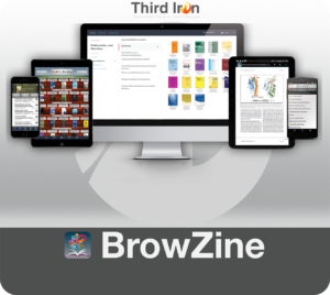 The BrowZine app and website is shown being accessed on multiple devices.