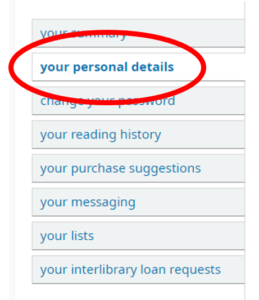 Image of menu showing link to "Your PErsonal Details"