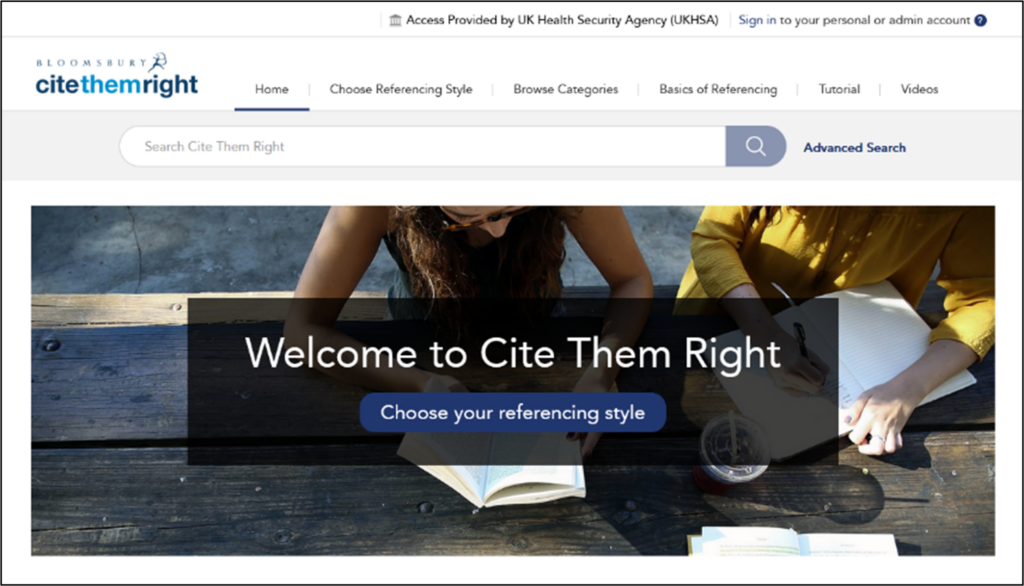 Screenshot of Cite Them Right homepage